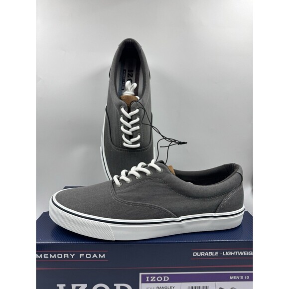 Izod Men's Rangley Canvas Memory Foam Gray Lace Up Sneaker Shoes Size 10 New - Picture 1 of 16
